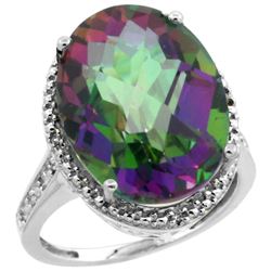 Natural 13.6 ctw Mystic-topaz & Diamond Engagement Ring 10K White Gold - REF-59X2A