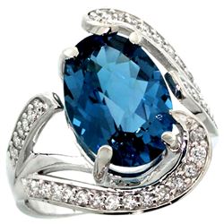 Natural 6.22 ctw london-blue-topaz & Diamond Engagement Ring 14K White Gold - REF-137M2H