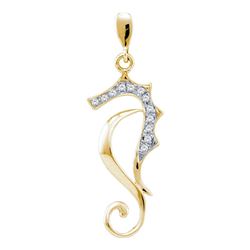 0.05 CTW Diamond Sea Horse Nautical Animal Pendant 10KT Yellow Gold - REF-7H4M