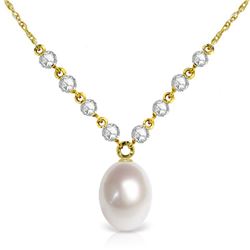 Genuine 4.8 ctw Pearl & Diamond Necklace Jewelry 14KT Yellow Gold - REF-121V9W