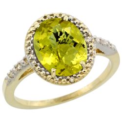 Natural 2.42 ctw Lemon-quartz & Diamond Engagement Ring 10K Yellow Gold - REF-24W6K