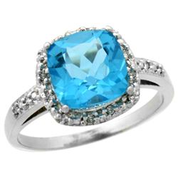 Natural 3.92 ctw Swiss-blue-topaz & Diamond Engagement Ring 14K White Gold - REF-35Z2Y