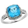 Natural 3.92 ctw Swiss-blue-topaz & Diamond Engagement Ring 14K White Gold - REF-35Z2Y