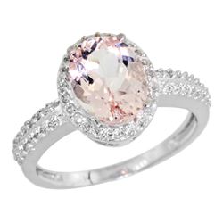 Natural 1.86 ctw Morganite & Diamond Engagement Ring 14K White Gold - REF-50X3A