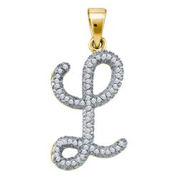 0.17 CTW Diamond Cursive Letter L Pendant 10KT Yellow Gold - REF-13K4W