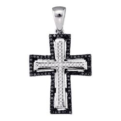 0.25 CTW Black Color Diamond Roman Cross Crucifix Pendant 10KT White Gold - REF-22Y4X