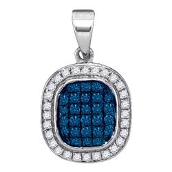 0.25 CTW Blue Color Diamond Square Cluster Pendant 10KT White Gold - REF-14N9F