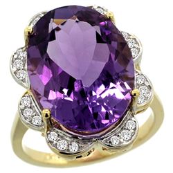 Natural 13.83 ctw amethyst & Diamond Engagement Ring 14K Yellow Gold - REF-124Y4X