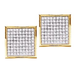 0.90 CTWPave-set Diamond Square Cluster Earrings 10KT Yellow Gold - REF-30F2N