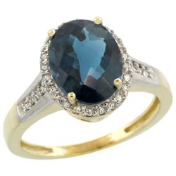 Natural 2.49 ctw London-blue-topaz & Diamond Engagement Ring 10K Yellow Gold - REF-32Z7Y