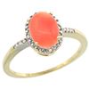 Image 1 : Natural 1.15 ctw Coral & Diamond Engagement Ring 10K Yellow Gold - REF-16Y4X