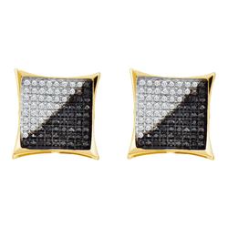 0.10 CTW Mens Black Color Diamond Square Cluster Earrings 10KT Yellow Gold - REF-8X9Y