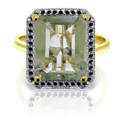 Genuine 5.8 ctw Green Amethyst & Black Diamond Ring Jewelry 14KT Yellow Gold - REF-79M8T