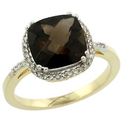 Natural 4.11 ctw Smoky-topaz & Diamond Engagement Ring 10K Yellow Gold - REF-34G3M