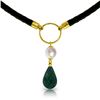 Genuine 10.80 ctw Green Sapphire Corundum & Pearl Necklace Jewelry 14KT Yellow Gold - REF-64W4Y