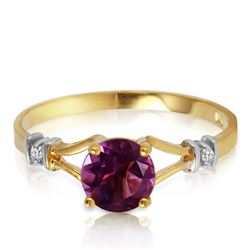 Genuine 0.92 ctw Amethyst & Diamond Ring Jewelry 14KT Yellow Gold - REF-28X4M