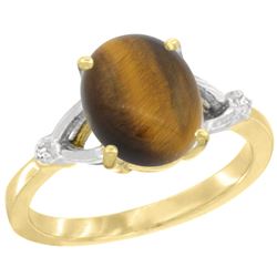 Natural 2.31 ctw Tiger-eye & Diamond Engagement Ring 14K Yellow Gold - REF-31G6M