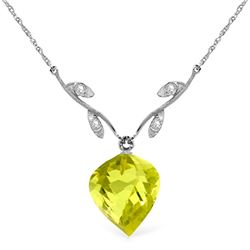 Genuine 10.77 ctw Lemon Quartz & Diamond Necklace Jewelry 14KT White Gold - REF-39W3Y