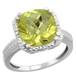 Natural 5.96 ctw Lemon-quartz & Diamond Engagement Ring 14K White Gold - REF-40V5F