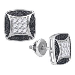 0.50 CTWBlack Color Diamond Square Cluster Stud Earrings 10KT White Gold - REF-34K4W