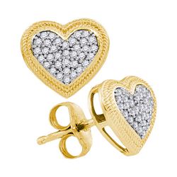 0.20 CTW Diamond Heart Earrings 10KT Yellow Gold - REF-22H4M