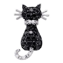 0.33 CTW Black Color Diamond Kitty Cat Animal Pendant 10KT White Gold - REF-13H4M