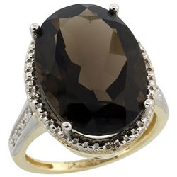 Natural 13.6 ctw Smoky-topaz & Diamond Engagement Ring 14K Yellow Gold - REF-75Z6Y