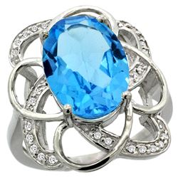 Natural 5.59 ctw swiss-blue-topaz & Diamond Engagement Ring 14K White Gold - REF-59G6M