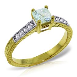 Genuine 0.65 ctw Aquamarine & Diamond Ring Jewelry 14KT Yellow Gold - REF-71V3W