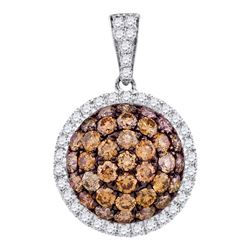 1.54 CTW Cognac-brown Color Diamond Circle Cluster Pendant 10KT White Gold - REF-67F4N