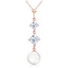 Genuine 3.25 ctw Pearl & Aquamarine Necklace Jewelry 14KT Rose Gold - REF-26M6T