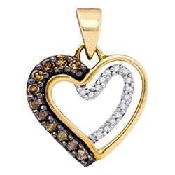 0.20 CTW Cognac-brown Color Diamond Heart Love Pendant 10KT Yellow Gold - REF-10X5Y