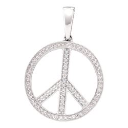 0.10 CTW Diamond Peace Sign Circle Pendant 10KT White Gold - REF-18W2K