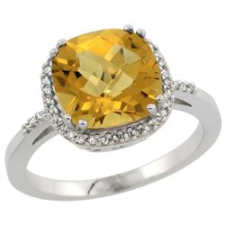 Natural 4.11 ctw Whisky-quartz & Diamond Engagement Ring 14K White Gold - REF-42X9A