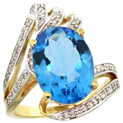 Natural 5.76 ctw swiss-blue-topaz & Diamond Engagement Ring 14K Yellow Gold - REF-92W7K