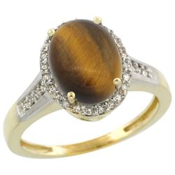 Natural 2.49 ctw Tiger-eye & Diamond Engagement Ring 14K Yellow Gold - REF-39G7M