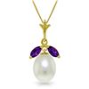 Genuine 4.5 ctw Pearl & Amethyst Necklace Jewelry 14KT Yellow Gold - REF-24P3H