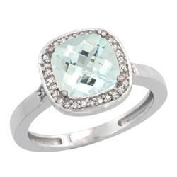 Natural 3.94 ctw Aquamarine & Diamond Engagement Ring 10K White Gold - REF-52W2K