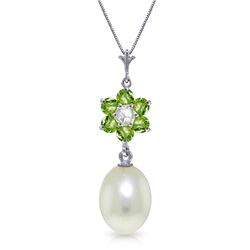 Genuine 4.53 ctw Pearl, Peridot & Diamond Necklace Jewelry 14KT White Gold - REF-29X7M