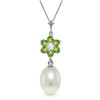 Genuine 4.53 ctw Pearl, Peridot & Diamond Necklace Jewelry 14KT White Gold - REF-29X7M