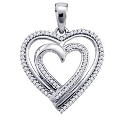 0.25 CTW Diamond Double Nested Heart Pendant 10KT White Gold - REF-25H4M