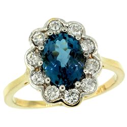 Natural 2.34 ctw London-blue-topaz & Diamond Engagement Ring 10K Yellow Gold - REF-70Z4Y