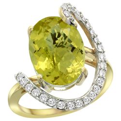 Natural 5.89 ctw Lemon-quartz & Diamond Engagement Ring 14K Yellow Gold - REF-89F3N