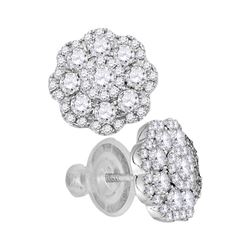 1 CTW Diamond Cluster Earrings 14KT White Gold - REF-97W4K