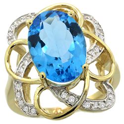 Natural 5.59 ctw swiss-blue-topaz & Diamond Engagement Ring 14K Yellow Gold - REF-59H6W