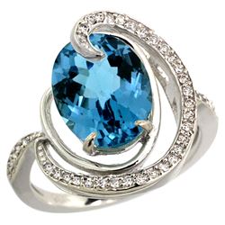 Natural 6.53 ctw london-blue-topaz & Diamond Engagement Ring 14K White Gold - REF-75R3Z