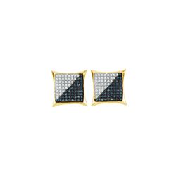 0.15 CTW Mens Blue Color Diamond Square Kite Cluster Earrings 10KT Yellow Gold - REF-12M2H