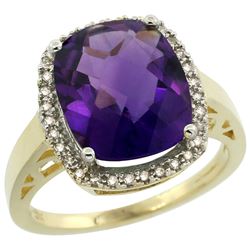 Natural 5.28 ctw Amethyst & Diamond Engagement Ring 10K Yellow Gold - REF-41F2N