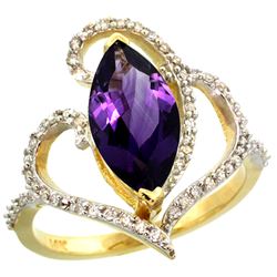 Natural 3.33 ctw Amethyst & Diamond Engagement Ring 14K Yellow Gold - REF-77G5M