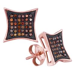 0.25 CTW Red Color Diamond Kite Cluster Earrings 10KT Rose Gold - REF-26N9F